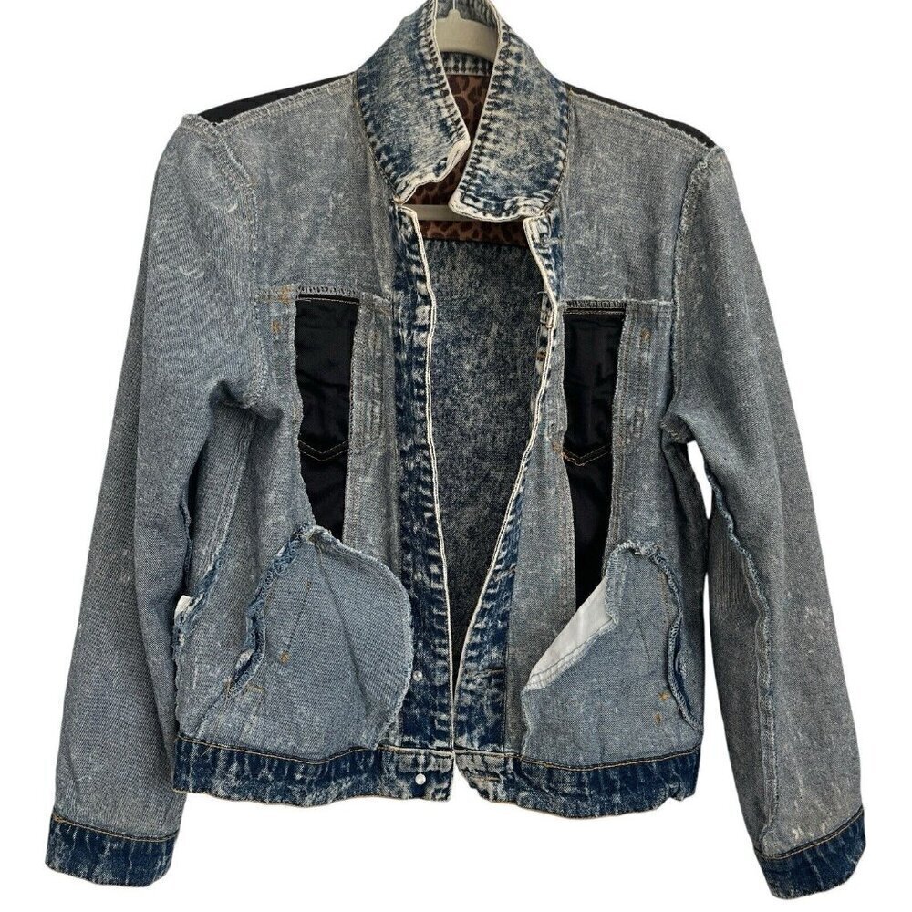 36 Point 5 Leopard Patchwork Trucker Jacket S Aci… - image 12